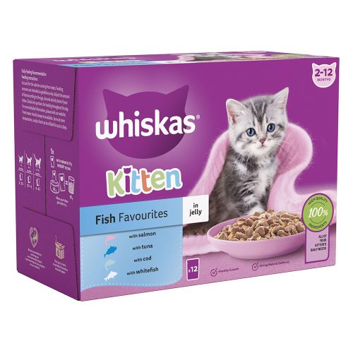 Whiskas 2-12 Months Kitten Food Pouches Fish Selection in Jelly 12 x 100g